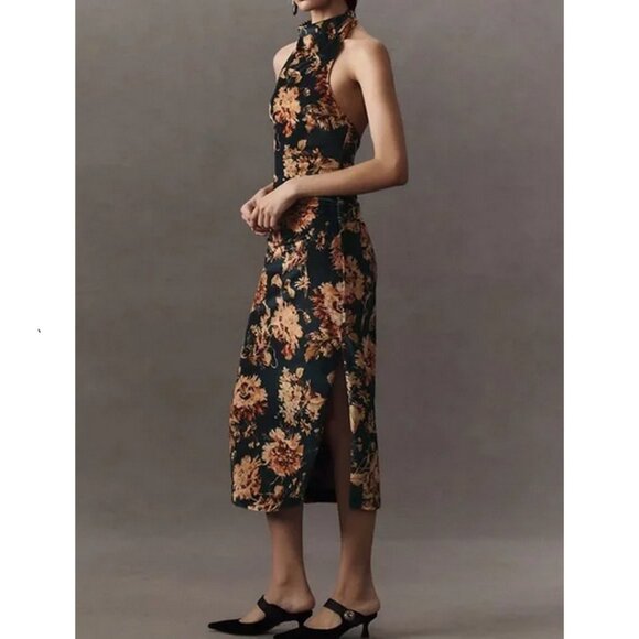 BHLDN Anthropologie Holly Halter Stretch Velvet Midi Dress - S - NWT - Picture 2 of 11